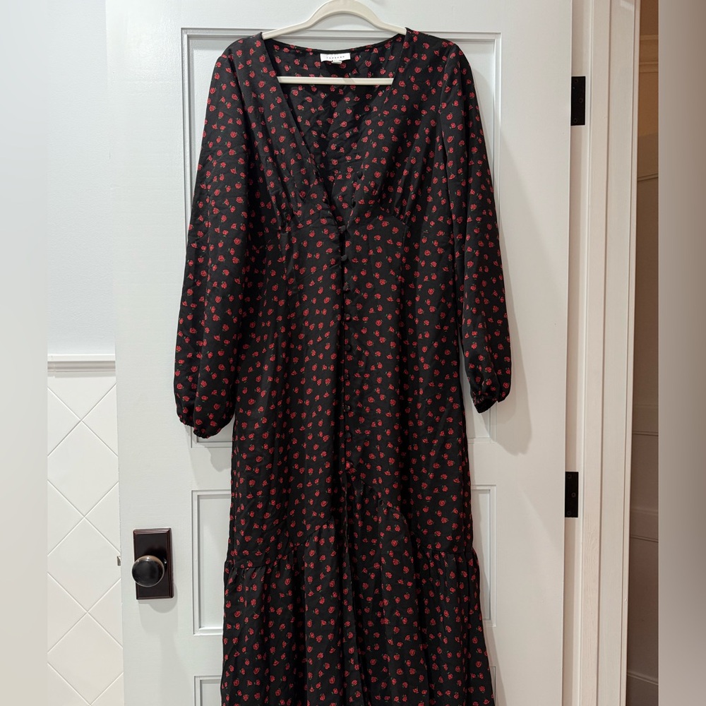 Black & Red Long Sleeve V-Neck Sundress for Casual Occasions